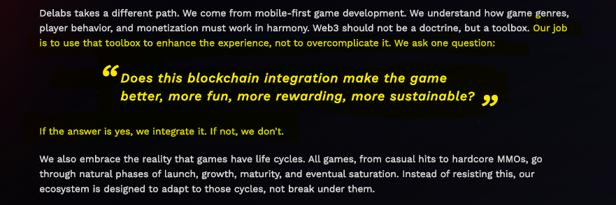 PixOnChain's tweet image. smartest people i know read whitepapers
in a world where everyone’s hunting for the TLDR… reading the actual thing is becoming an edge
so i set myself a goal:
1 whitepaper per week
this time i read Delabs
and wow there’s some gems in here:
> player rewards tied to lifecycle…