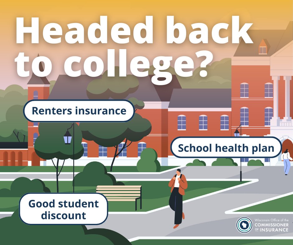 wisconsinoci's tweet image. School is almost back in session! For college students, this means it's time to take your adulting to the next level and review your insurance needs. OCI's handy guide will walk you through the basics: oci.wi.gov/College