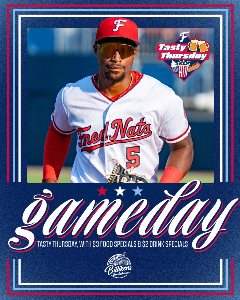 FXBGNats's tweet image. It's time for the TASTIEST night of the week, presented by Billikens Smokehouse! ๐ญ ๐ฟ ๐ฆ
โญ๏ธ $3 hot dogs, popcorn & ice cream cups
โญ๏ธ $2 & $5 drink specials
โญ๏ธ Gus temporary tattoos (first 500)
โญ๏ธ Sensory Friendly Night
โญ๏ธ Adults run the bases
๐๏ธ: frednats.com/tickets