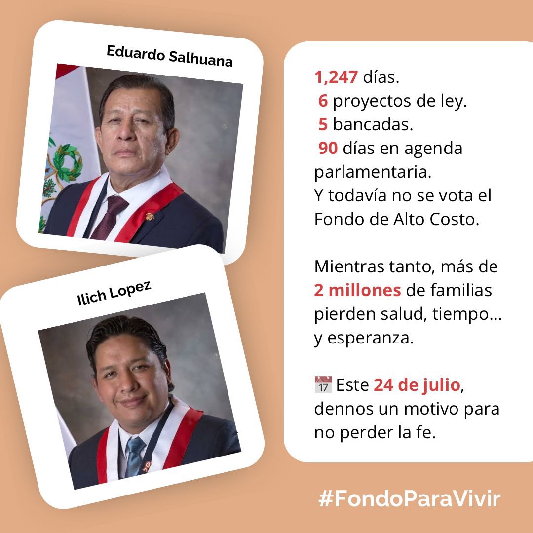 Indyra Oropeza (@conldeleucemia) on Twitter photo Hoy Perú puede tener un Fondo para tratar cáncer y raras.
<a href="/salhuanacavides/">Eduardo Salhuana Cavides</a> preside la Comisión Permanente
<a href="/ilichlopez2025/">Ilich López</a> puede sustentar desde hace 3 meses y no lo hace
Mientras, pacientes siguen muriendo
Sustenten y voten. O explíquenle al país por qué no.
#FondoParaVivir Hoy Perú puede tener un Fondo para tratar cáncer y raras.
<a href="/salhuanacavides/">Eduardo Salhuana Cavides</a> preside la Comisión Permanente
<a href="/ilichlopez2025/">Ilich López</a> puede sustentar desde hace 3 meses y no lo hace
Mientras, pacientes siguen muriendo
Sustenten y voten. O explíquenle al país por qué no.
#FondoParaVivir