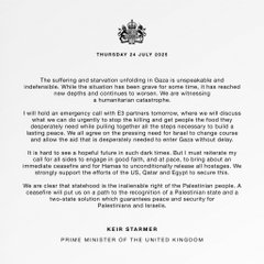 Keir Starmer's statement on Gaza. Read the full text on gov.uk: https://www.gov.uk/government/news/pm-statement-on-gaza-24-july-2025 