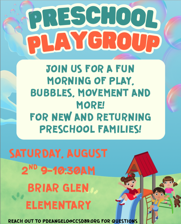 CCSD 89 (@ccsd89) on Twitter photo New and returning CCSD 89 preschool families are invited to a fun morning of play, bubbles, and movement at <a href="/BriarGlenSchool/">Briar Glen</a> Elementary!
9-10:30 a.m. Saturday, August 2. Hope to see you there! New and returning CCSD 89 preschool families are invited to a fun morning of play, bubbles, and movement at <a href="/BriarGlenSchool/">Briar Glen</a> Elementary!
9-10:30 a.m. Saturday, August 2. Hope to see you there!