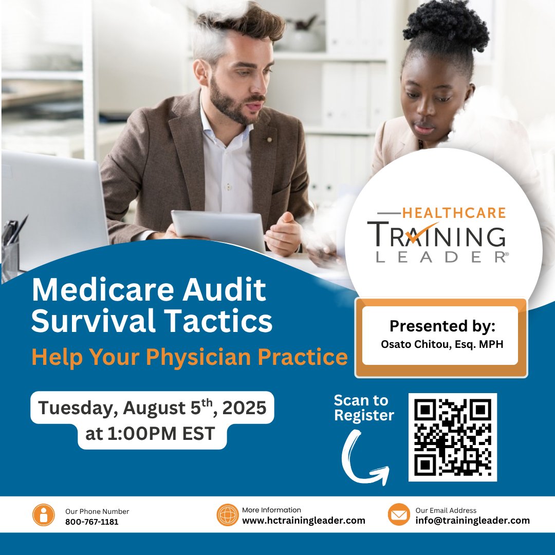 hc_traininglead's tweet image. Is your physician practice ready for an audit? Join our exclusive webinar — Medicare Audit Survival Tactics to Help Your Physician Practice — on Tuesday, August 5th at 1PM EST.

Secure your spot now! hubs.ly/Q03yMQnw0

#Medicare #PhysicianPractice #HealthcareCompliance