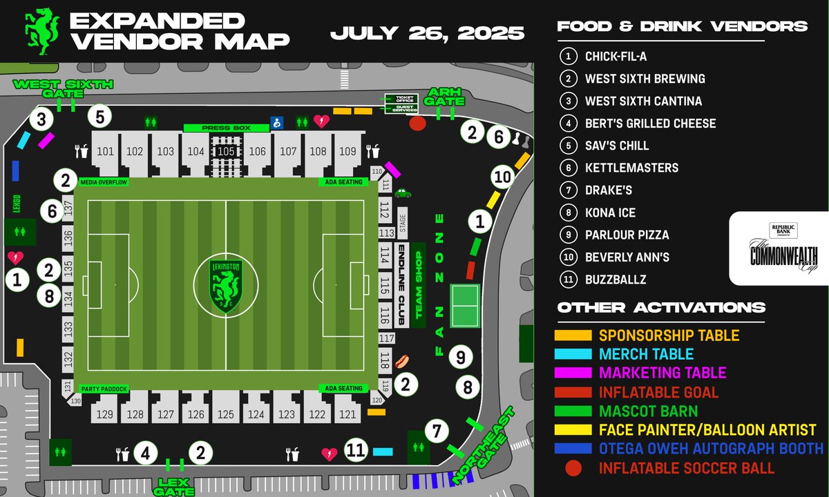 LexSporting's tweet image. 𝐂𝐡𝐞𝐜𝐤 𝐨𝐮𝐭 𝐰𝐡𝐚𝐭 𝐰𝐞'𝐯𝐞 𝐠𝐨𝐭 𝐜𝐨𝐨𝐤𝐢𝐧𝐠 🍔🍦🍕🍧👀
We're expanding our vendor options for this weekend's big @LexSCmen's rivalry match against @loucityfc!
There's going to be lots of local favorites and tasty treats to choose from! 😄
ℹ️ Additional Matchday…