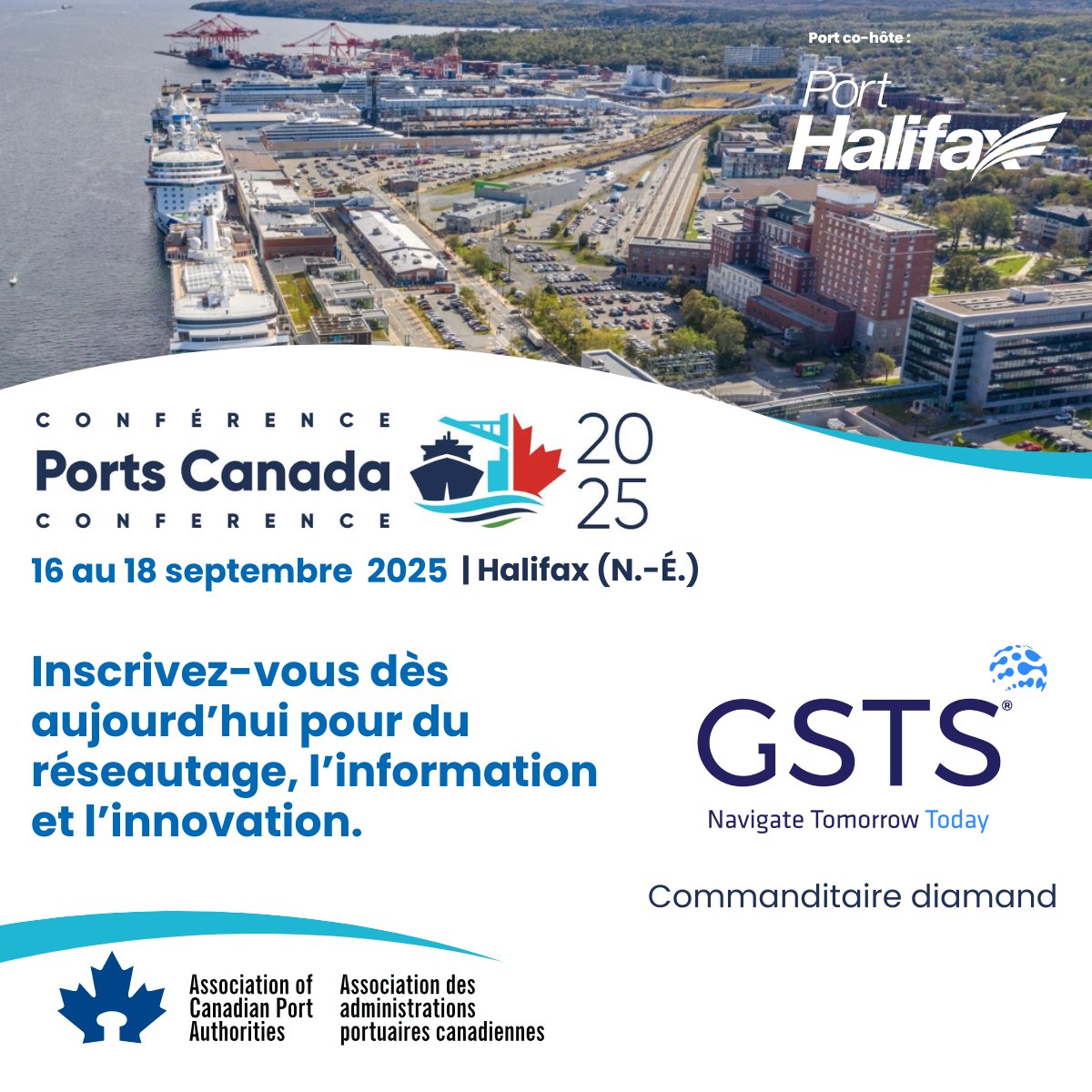 Nous sommes ravis que <a href="/GSTS_Info/">GSTS</a>  se joigne à nous en tant que commanditaire diamand pour la conférence et le salon professionnel #PortsCanada2025. Nous apprécions leur participation à Halifax et leur soutien continu.
portscanada.ca/fr
