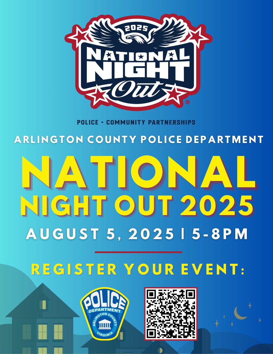 ArlingtonVaPD's tweet image. REMINDER! Event registration for National Night Out 2025 closes TOMORROW!⏰
We can’t wait to see our neighbors across the County on 8/5! To register & find the event nearest you: bit.ly/470j3mW