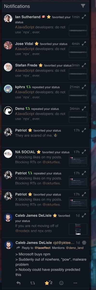 taoeffect's tweet image. I get significantly more engagement on #Fediverse with 17x fewer followers.
As @elonmusk puts it, #BigTech platforms are about "Freedom of speech, not freedom of reach". 🤮
Use real decentralized platforms over dystopian fake corporate social networks.