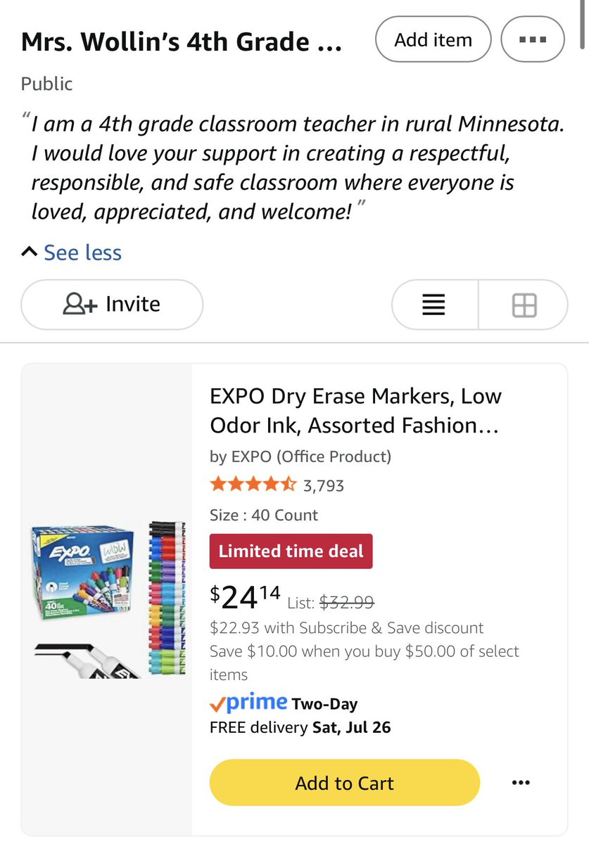 mrs_wollin's tweet image. I came across this #awesome deal on dry erase markers and had to add it to my classroom’s #clearthelist. As a 4th grade math teacher, I go through so many of these each year! You can’t beat $0.60 per marker!
amazon.com/hz/wishlist/ls…
#SupportTeachers