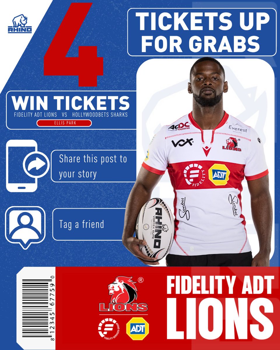 🎟 WIN 4 TICKETS to Lions vs Sharks at Ellis Park!

One lucky fan will score 4 seats to this Saturday’s Currie Cup opener 🦁🐋

To enter:
1️⃣ Repost this post on your story
2️⃣ Tag 3 mates you’d take with you

Winner announced Friday. #LionsRugby #CurrieCup2025 #EllisPark #WearRed