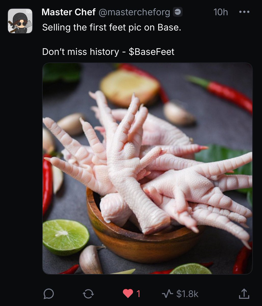MasterCheforg's tweet image. My feet pic on @baseapp worth $1.8K
$BaseFeet ๐ญ