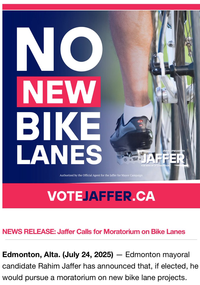 JSJamato's tweet image. If you hate bike lanes…Rahim Jaffer might be your guy for #yeg mayor. He’s calling for a moratorium until a “full public review is done.” #yegcc
