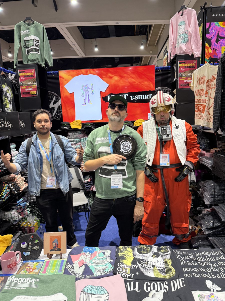 The Mega64 booth (1435) at San Diego Comic Con is OPEN! Welcome to Day 1! All our exclusives are here and stocked (although we already ran low on our MLK WEEK THE ROOM drives and had to restock). Forget the DC booth and come visit us!