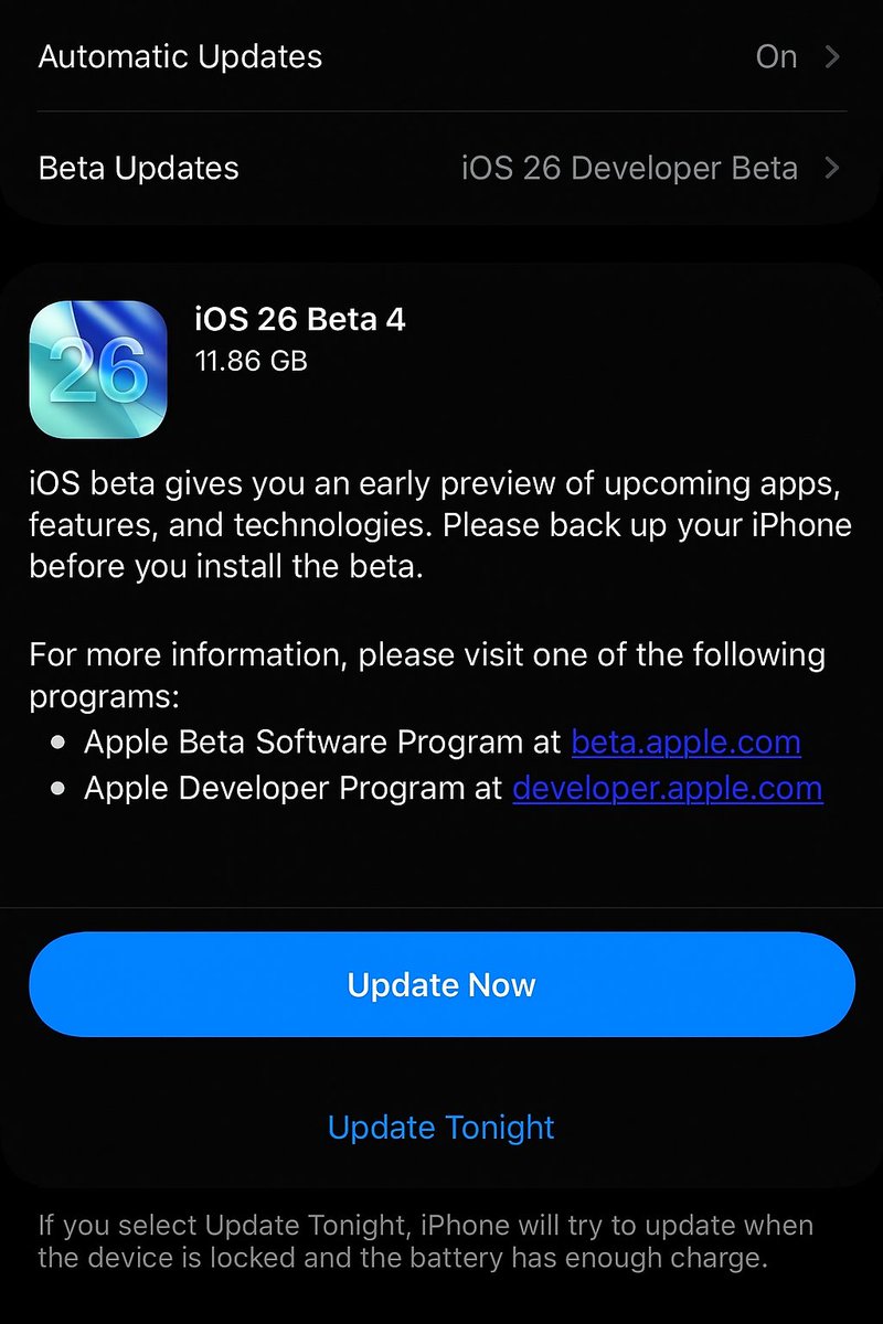 NavjotSinghYt's tweet photo. iOS 26 Beta 4 Is Here 🔥
#ios26beta4 https://t.co/vXJe5zlR6Q