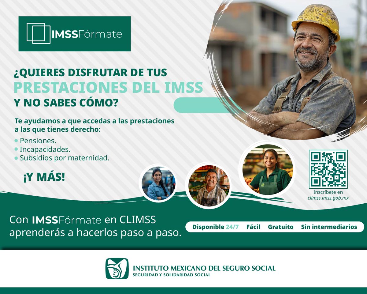 ¿Tienes derecho a pensión, incapacidad o subsidios? 🧾

En #IMSSFórmate te enseñamos paso a paso cómo acceder a tus prestaciones 🧑‍🏫💻

🟢 Gratis, fácil y sin intermediarios
🕒 Disponible 24/7

👉 climss.imss.gob.mx