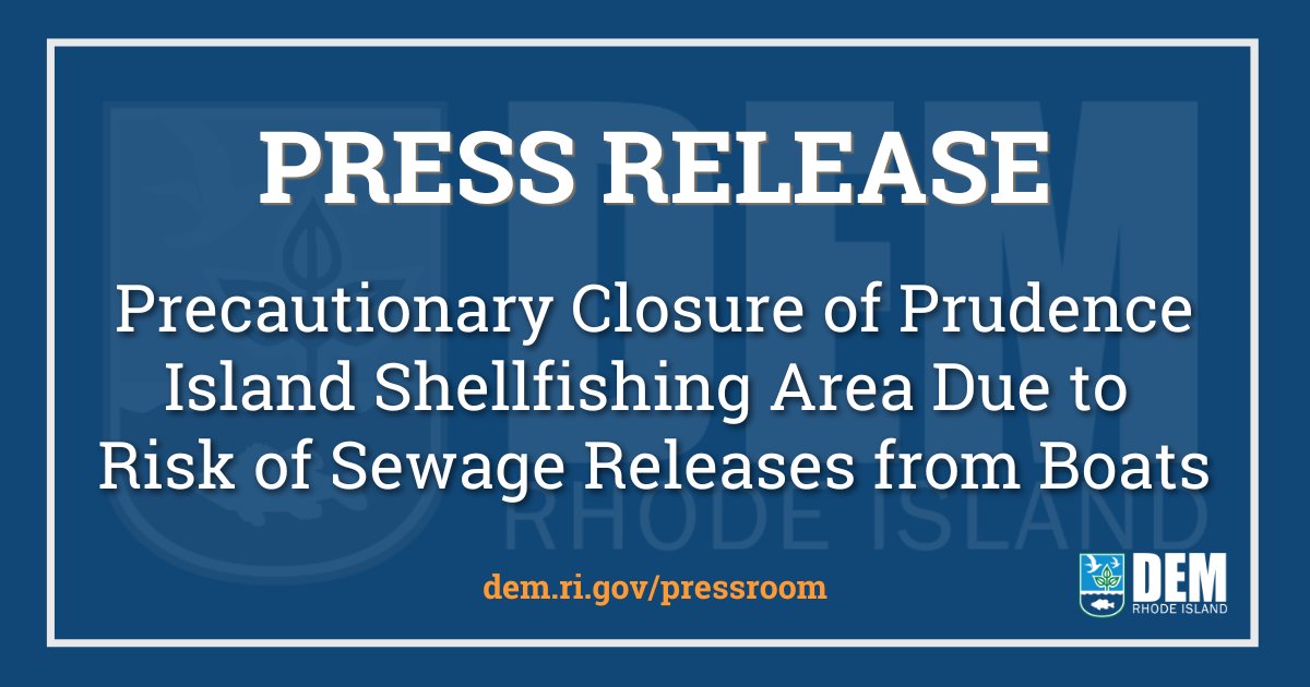 RhodeIslandDEM's tweet image. 🚨 Shellfish Area Closure Alert
From July 26 through sunrise August 2, DEM is preemptively closing 700 acres of shellfishing grounds off Prudence Island due to the risk of sewage discharges from an expected large gathering of boats.
🔗 dem.ri.gov/press-releases…