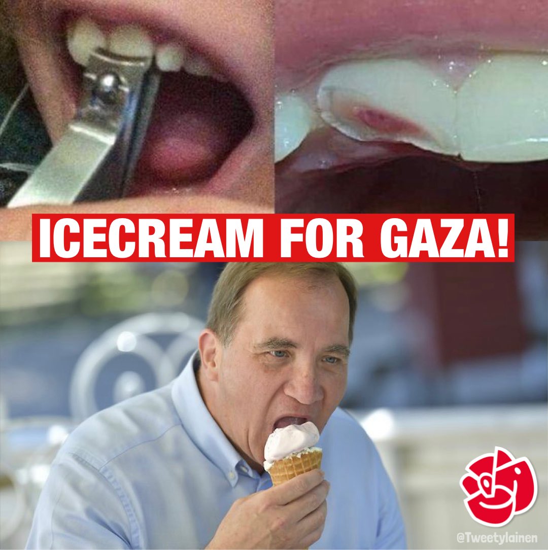 Tweetylainen's tweet image. Stefan Löfvens kamp för Gaza har fan spårat ur!! 😱😱😆
#icecream4gaza 🇵🇸🕌🇵🇸