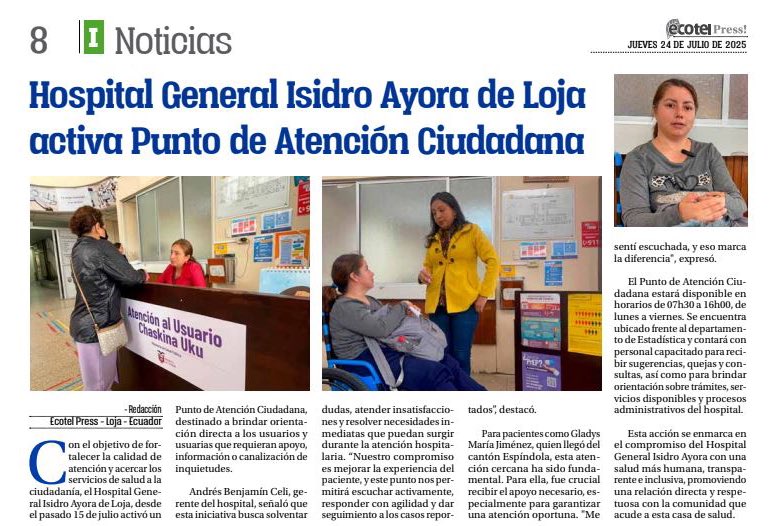 HIAyoraLoja's tweet photo. #MSPEnMedios | Fortalecemos la calidad de atención y acercamos los servicios de salud a la ciudadanía. A través de #EcotelPress te contamos más detalles ⤵️ https://t.co/B5T1D5uoRr