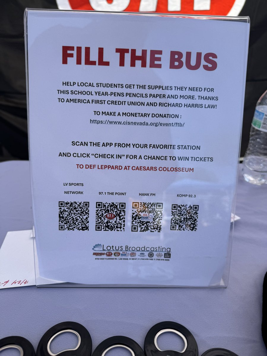 ClayBakerRadio's tweet image. Please Donate school supplies at @SamsClub on 215 and S. Rainbow for the Annual “Fill The Bus” drive for @CIS_Nevada and all the students in Clark County!
Register to win prizes at our @RNR920AM booth, we’re here until 3p