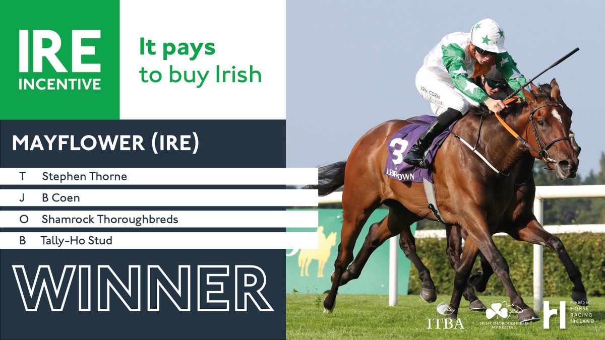 IREthoroughbred's tweet image. ๐ข IRE INCENTIVE ๐ต
๐ Winner! ๐
๐ MAYFLOWER (IRE)
โน๏ธ @IrishEBF_ Median Sires Series Fillies Maiden
๐@LeopardstownRC
๐ฐโฌ10,000 bonus to owner Shamrock Thoroughbred to spend on Irish-breds at Irish sales
#IREIncentive #ItPaysToBuyIrish