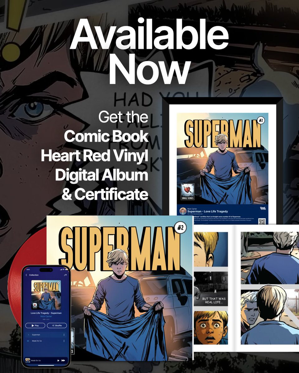 🚨 Get the second episode of <a href="/nickcarter/">Nick Carter</a> 'Love Life Tragedy' series which includes a 7" vinyl EP featuring “Superman” with “Made For Us”, a comic-style lyric book featuring artwork from the lyric video! Episode one SOLD OUT 😱 ⁠

goodtunes.music/nickcarter