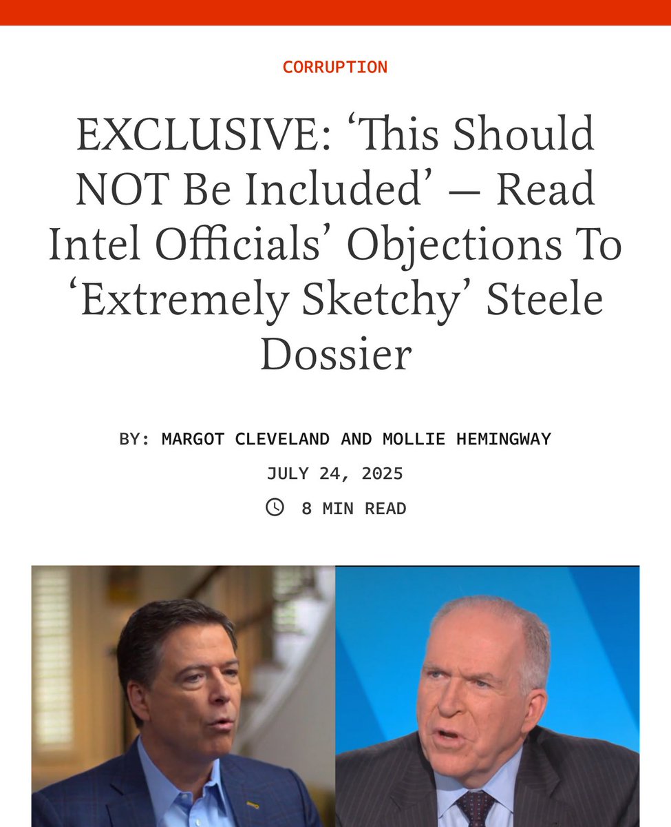 Mollie (@mzhemingway) on Twitter photo Latest from <a href="/ProfMJCleveland/">Margot Cleveland</a> and me — Intel officials strenuously objected to Comey’s plot to legitimize Steele dossier. Latest from <a href="/ProfMJCleveland/">Margot Cleveland</a> and me — Intel officials strenuously objected to Comey’s plot to legitimize Steele dossier.