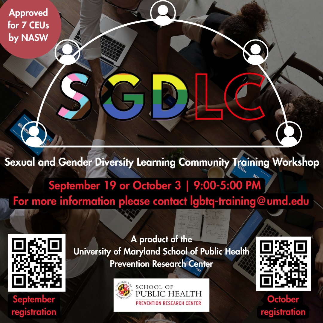 We’re offering two sessions of the SGDLC Workshop! This 7-CEU-eligible training helps mental health providers and organizations enhance their LGBTQ+ competence. Join us on Sep. 19 or Oct. 3  Click the link in our bio to  learn more!  #mentalhealthawareness #LGBTQ