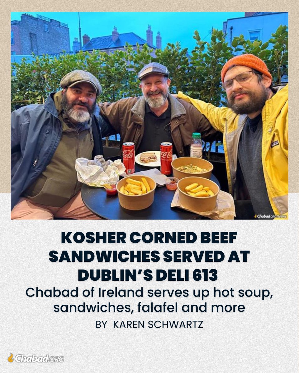 Chabad's tweet image. 🇮🇪 KOSHER CORNED BEEF SANDWICHES SERVED AT DUBLIN'S DELI 613
Deli 613 is the only place in Ireland where customers can get a kosher corned beef sandwich. Read more: chabad.org/lxhlk2