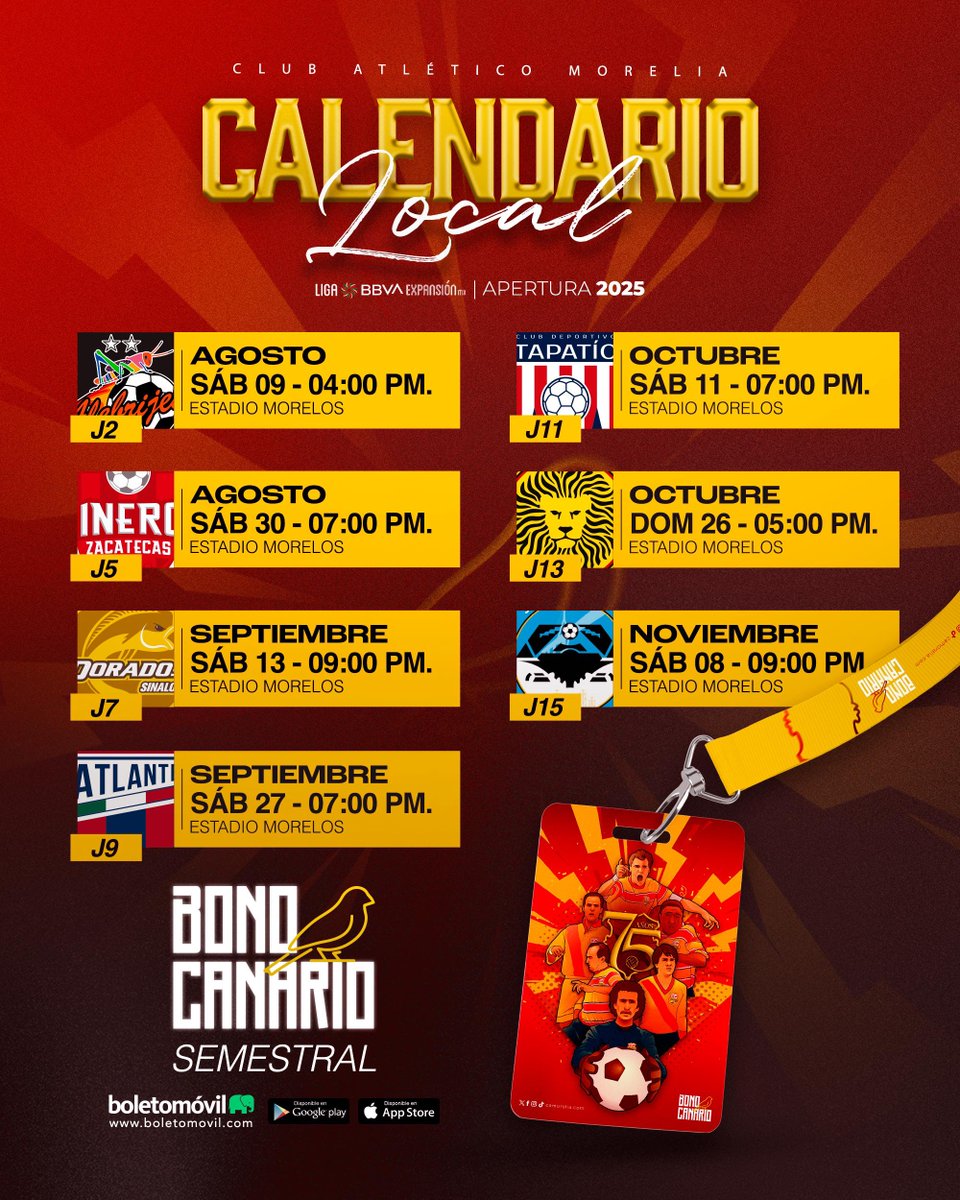 C_A_Morelia's tweet image. El calendario en casa del CANARIO para el AP2025 👇
#DelCanarioSoy