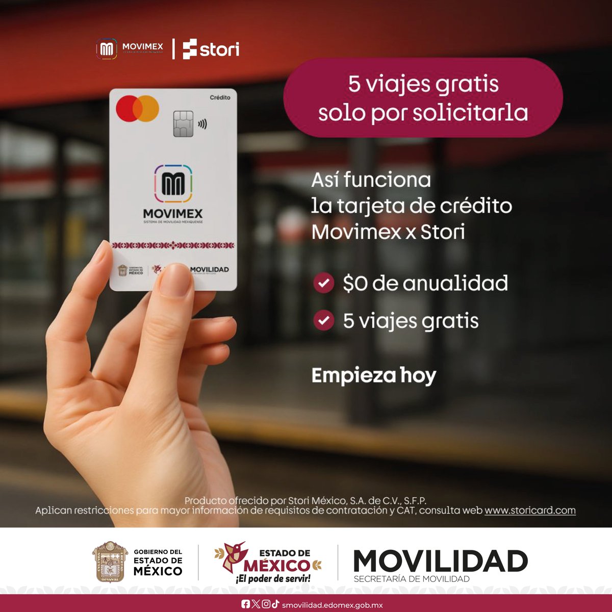 SEMOV_Edomex's tweet image. 🙋‍♂️Ya puedes solicitar la tarjeta de crédito Movimex x Stori y recibe viajes gratis en el transporte público.

Tramita tu tarjeta aquí: acortar.link/LFounC 

#ElPoderDeServir