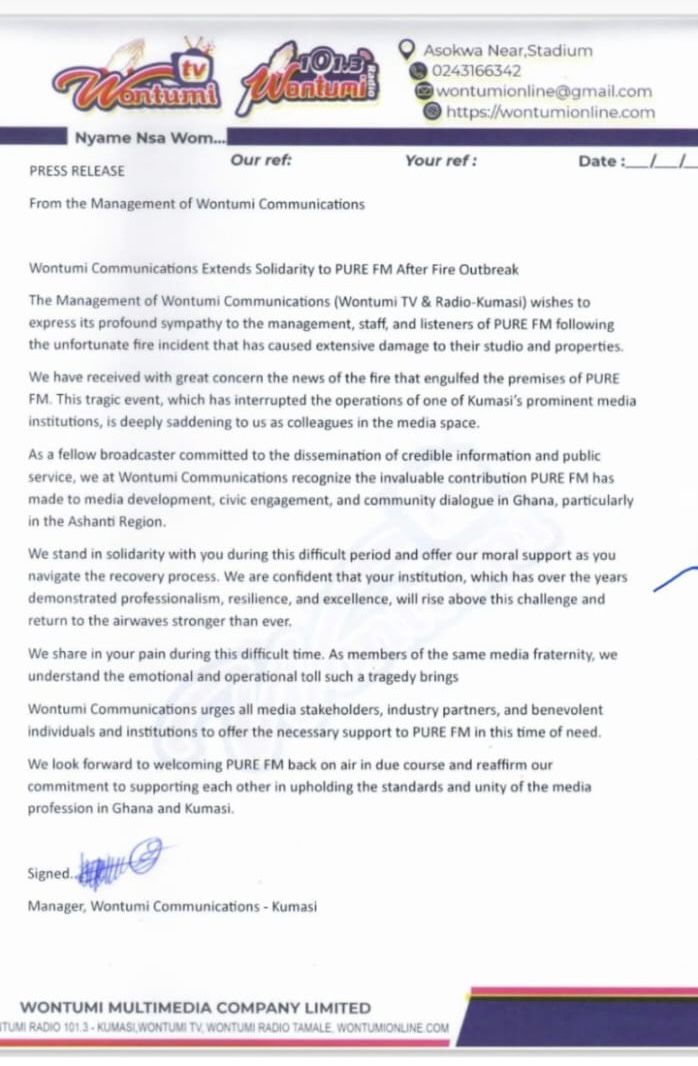 purefmsports's tweet image. Wontumi Multimedia expresses solidarity with the staff of Pure FM.