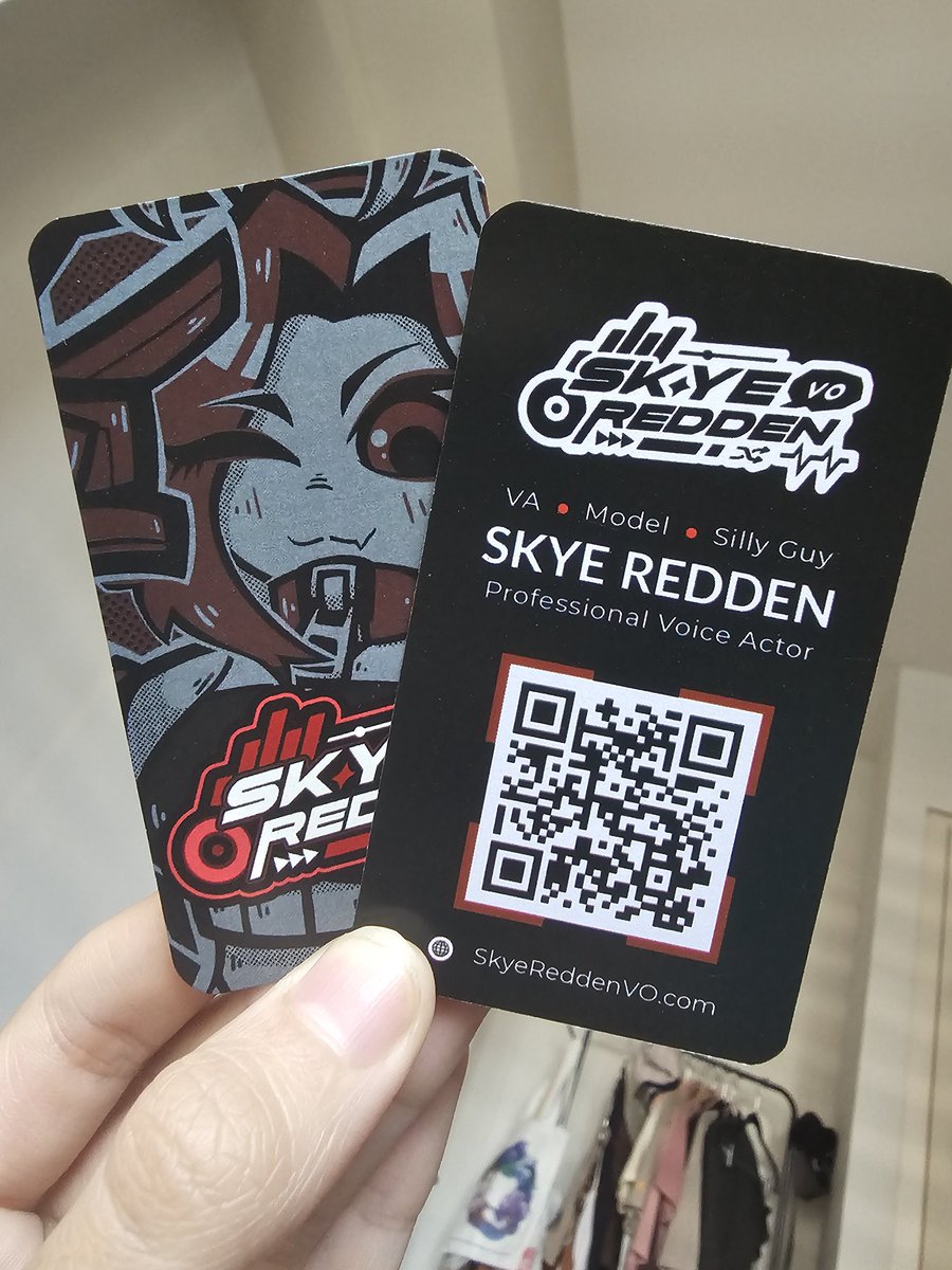 SkyeReddenVO's tweet image. TRADING CARDS FOR WORKING ADULTS!! YAY!
Had my first business card exchange w a super super cool person after a show — this is actually fun I get why people have these now BWHSHAHAHHA
Thanks to all yall who gave me tips on how to format these!! They came out so good hnggGG 😫💕