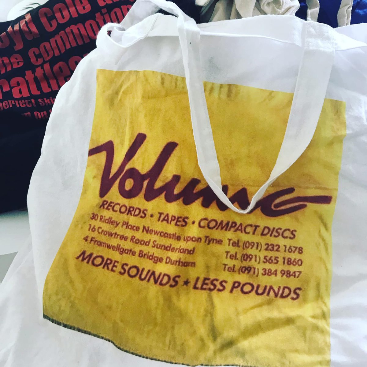 helbo1's tweet image. 40 years ago, my Saturday afternoons were spent in Newcastle’s record shops. Always started the circuit with Volume on Ridley Place. Their carriers were top notch. It’s since been demolished to make way for a Wetherspoons access road.
Total crime.
Had this tote made in memoriam.