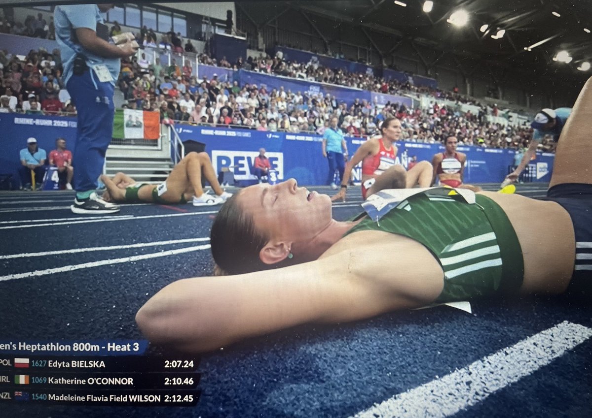 Another flat out effort by Kate O’Connor has won her the heptathlon gold medal at the World University Games. Her 800m best of 2:10.46 wraps her Irish record, 6487 points. 
Only the fifth gold medal won by an Irish track or field athlete in the long history of the championships.