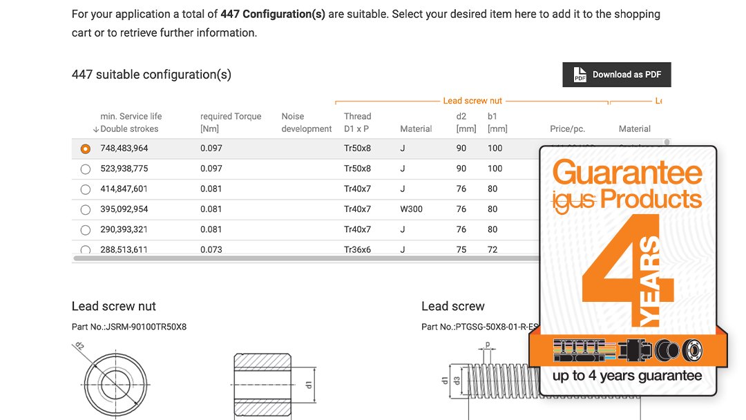 Start with performance. Finish with precision. The drylin® lead screw drive expert helps you calculate service life before you buy. With up to a 4-year guarantee, you get reliability that’s built—and proven—to last. Try the expert tool now: bit.ly/44zcXbE