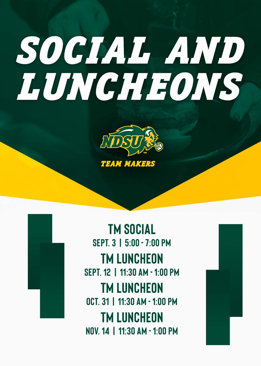 Team Makers Social &amp; Luncheons are back!

Join us this fall to connect with fellow Bison fans while hearing from coaches, student-athletes, and Team Makers. It’s the perfect way to get ready for an exciting Bison season ahead!

bit.ly/2025socialsand…