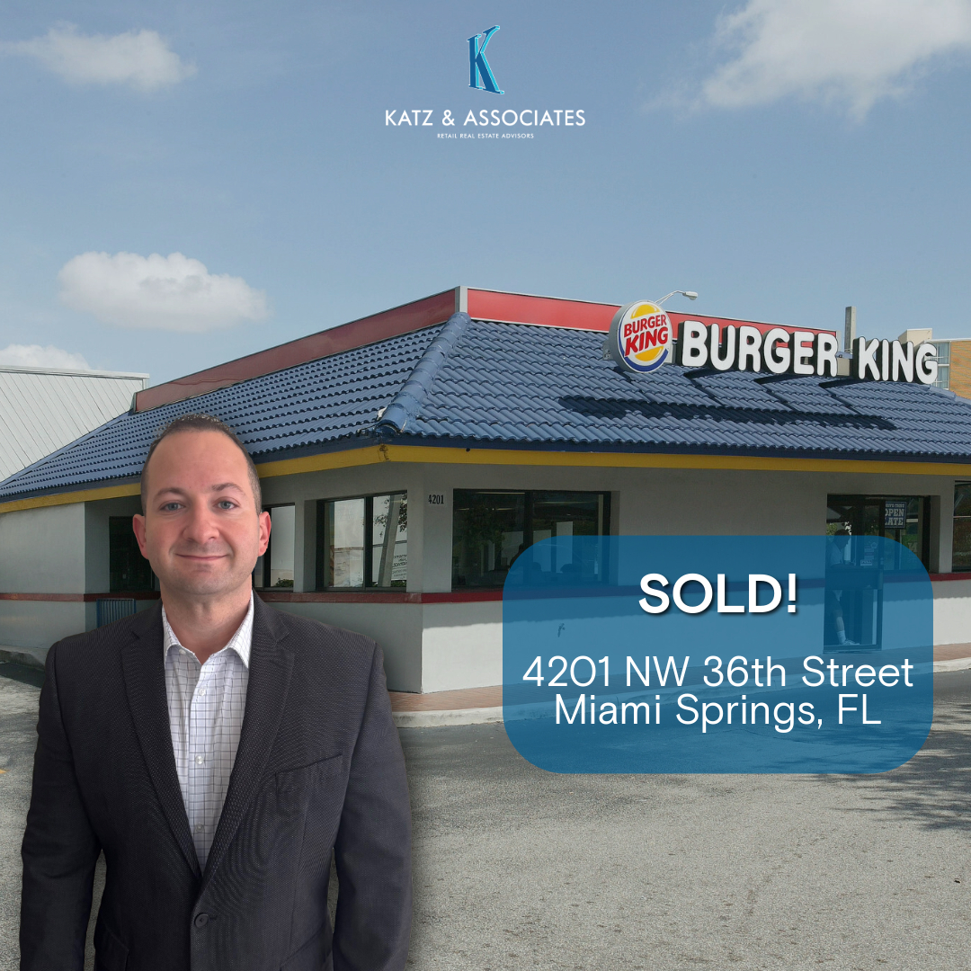 Sold! Burger King at 4201 NW 36th Street in Miami Springs, Florida, has been sold. Congrats to Katz’s <a href="/FLRetailPro/">Daniel Solomon (FloridaRetailPro)</a> , CCIM, who represented the seller, and to Scott Sandelin with Marcus &amp; Millichap and Jorge Ruiz with Premier Properties, who represented the buyer.
