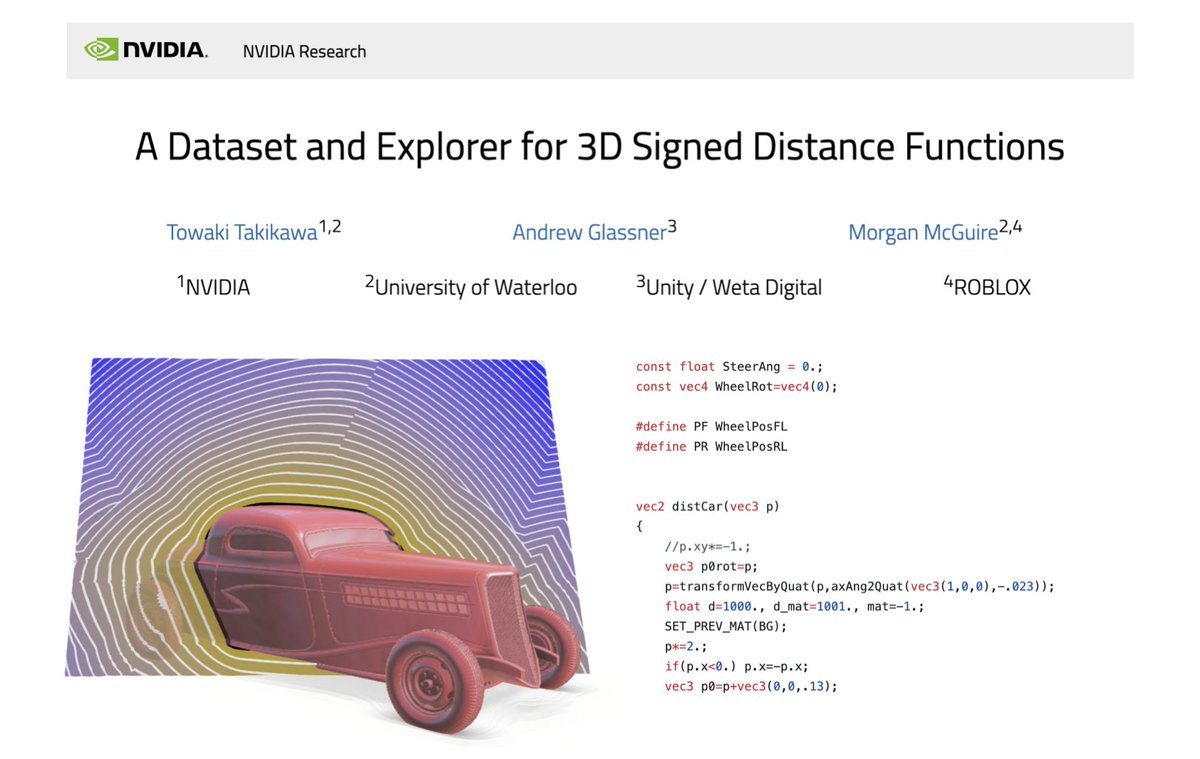yongyuanxi's tweet image. 5 years ago, we collected a small dataset of 3D SDFs.
SDFs encode 3D surfaces via code that generate scalar fields- back then we ignored the "code" part and converted them into vector blobs. Today it feels painfully obvious that the real value was actually in the code.