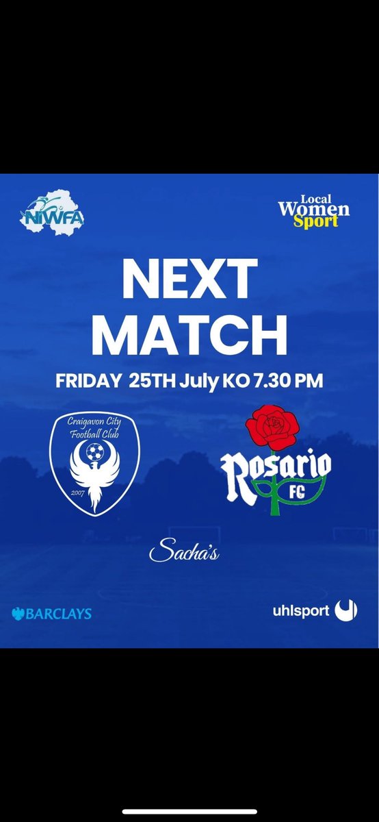 The Ladies senior team are back in Action tomorrow night at home to Belfast's Rosario, can the girls keep their 100% record for the season and go 9 points clear at the top of the league.

NIWFA Division 1
Kick off is 7.30pm
Entry - Free