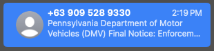 GaruthAcharya's tweet image. PA DMV texting me from a +63 country code. My guy. You’re closer to Manila than Mechanicsburg.