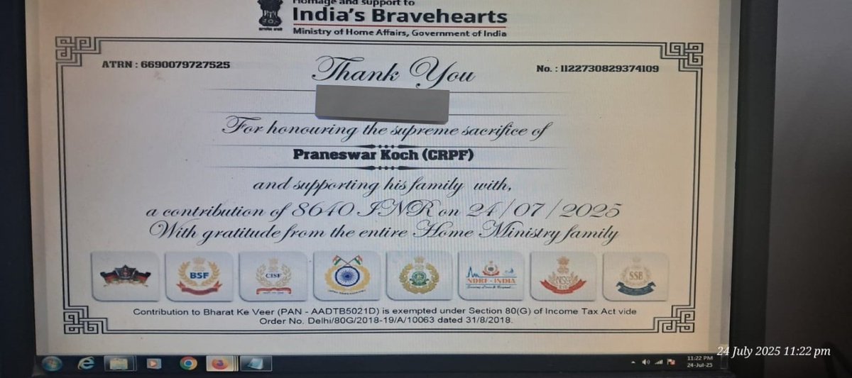 IndianSinghh's tweet image. The payout goes here.
Thank you to all followers its all because of you.
Payout is dedicated to Bharat ke Veer Corpus Fund.
Jai Hind 🇮🇳