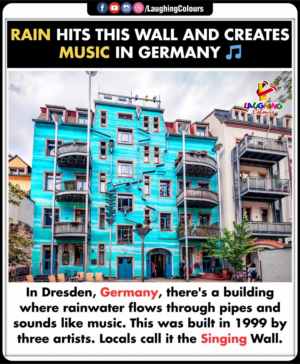 LaughingColours's tweet image. Rain's Melody Wall 🎶

#SingingWall #DresdenGermany #RainMusic #ArtMeetsArchitecture #GermanyTravel #CreativeDesign