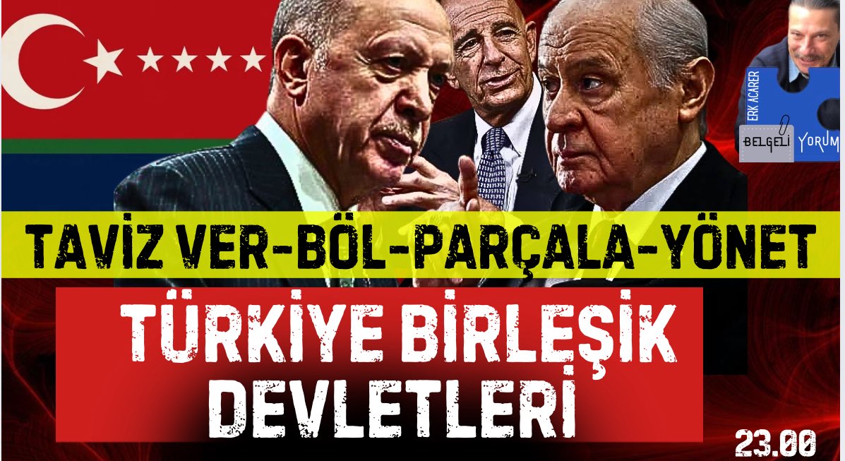 seddesizesek's tweet image. Canlı 🔴
Saat 23.00
Türkiye Birleşik Devletleri
Taviz ver-Böl-Parçala-Yönet Projesi…
youtube.com/live/iS_UtCM7F…
#erdoğan #Bahçeli #barack #özgürözel #dem #chp #ayşebarım