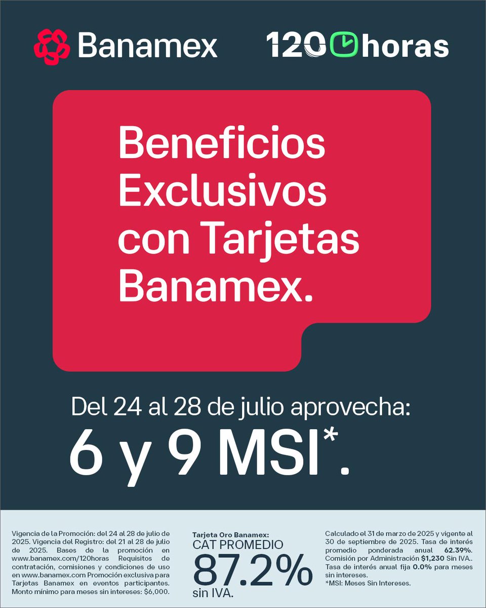 ☀️ ¡Llegaron las 120 Horas Verano Banamex!
Aprovecha beneficios exclusivos para tus eventos favoritos.
💳 Compra con tu tarjeta en eticket.mx 🎟️