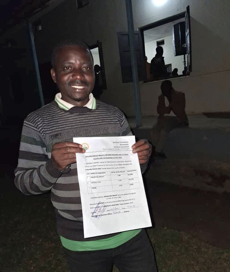 Vok895's tweet image. Former Voice of Kigezi presenter Brighton Arineitwe has been declared the NRM flag bearer of LC5 councilor seat for Habuhutu Mugyera TC in Rubanda district. #VOKNews
