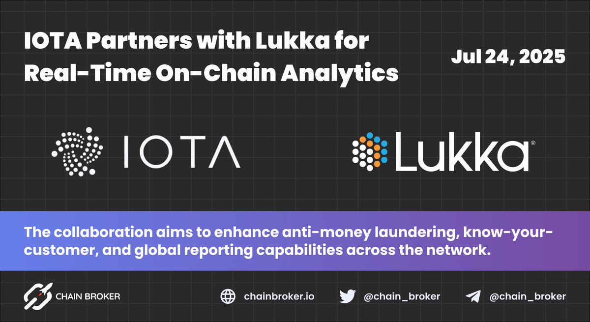 emykiz3636's tweet photo. Big move from @iota.

IOTA teams up with @LukkaTech to bring real-time on-chain analytics to the network.

This boosts AML, KYC, and global reporting setting a new standard for compliance in Web3. 

#IOTA #Lukka https://t.co/CRmP16tuYN