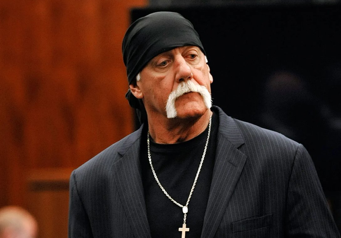 spiderstumbled's tweet image. I can find it, so my apologies to the author of one of the best Tweets of all-time, who described this picture of Hulk Hogan from the Gawker trial as him being "dressed like a pall bearer at a funeral for a boa constrictor."