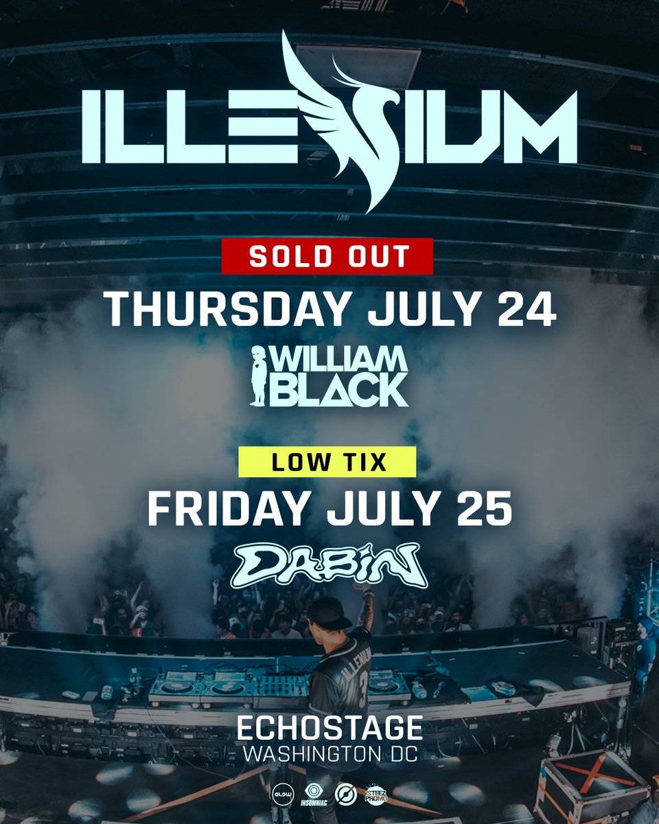 echostage's tweet image. .@ILLENIUM ๐๐๐๐๐ ๐ ๐๐๐๐ ๐๐๐! ๐จ Limited tickets remain for Night 2 (7/25) with special guest @iamdabinlee. All tables have been booked, tickets are your only way in! Donโt wait until theyโre gone, last chance at linktr.ee/ILLENIUMECHOSTโฆ