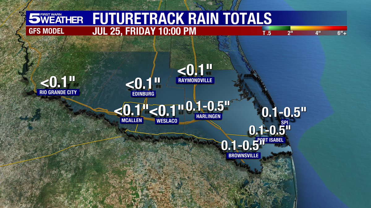 KRGV_Weather's tweet image. 🌧️ Tropical moisture arrives tomorrow with a 30% chance of hit-or-miss showers &amp;amp; storms, mainly along the coast Fri–Sun (daytime).
⚠️ Heavy rain could cause localized flooding in low spots &amp;amp; roads.
☀️ Dry weather returns next week! #TXwx #WeekendForecast
#rgv #rgvwx