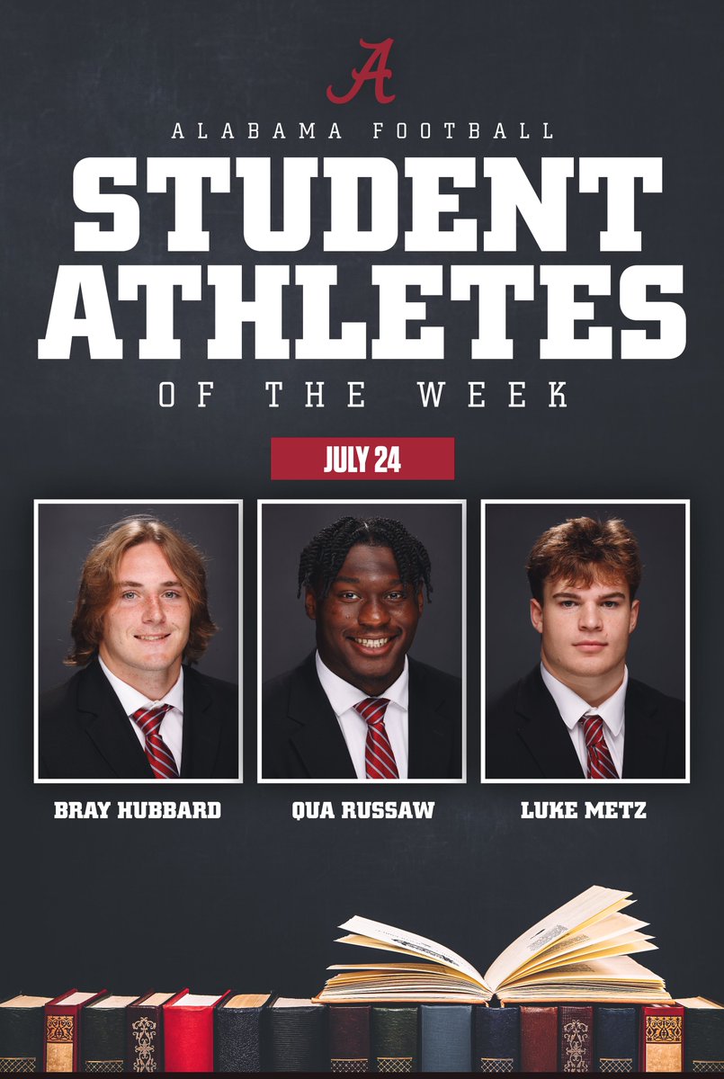 Student-Athletes of the Week! 📚🎓
 
<a href="/BraysonHubbard/">Brayson Hubbard</a> 
<a href="/QuaRussaw/">Ru⚡️</a> 
<a href="/lukeMetz25/">Luke Metz</a> 

#RollTide