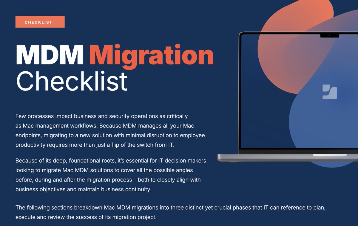JamfSoftware's tweet image. Migrating to a new MDM solution? Don't go in unprepared.
Our Mobile Device Management Migration Checklist breaks down everything you need to plan a smooth, secure, and stress-free transition.
✅
Read the checklist: okt.to/5atkpC
